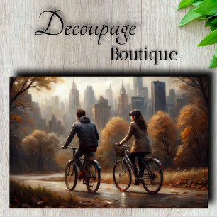 Couple Biking Autumn City Scene Decoupage Tissue Paper