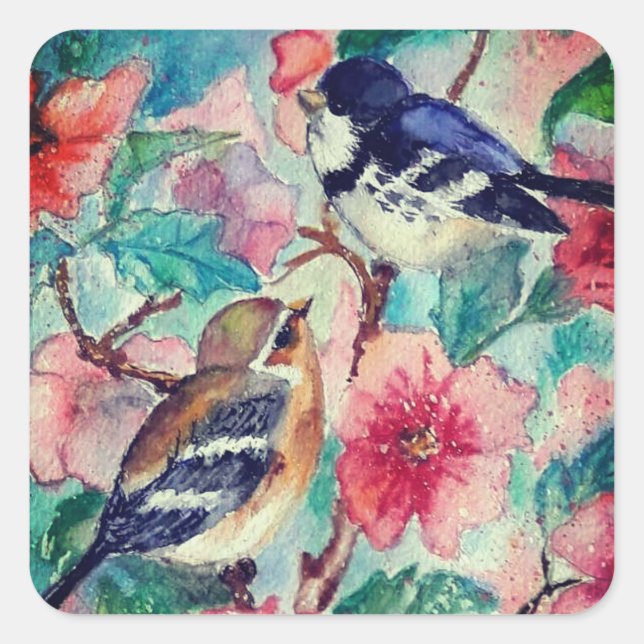 Couple Bird Sticker Spring - Watercolor (Front)