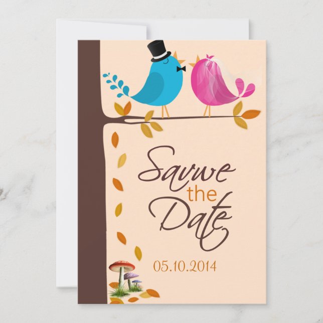 Couple birds on Branch |Fall Save the Date Card (Front)