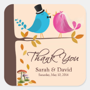 Couple Birds On Branch Fall Wedding Thank You Square Sticker