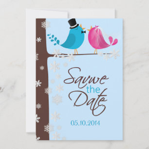 Couple Birds on Branch Winter Save the Date Card