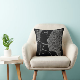 Couple Black and White Line Art Cushion