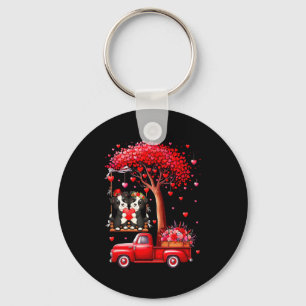 Couple Border Collies Valentine Hearts Tree Pickup Key Ring