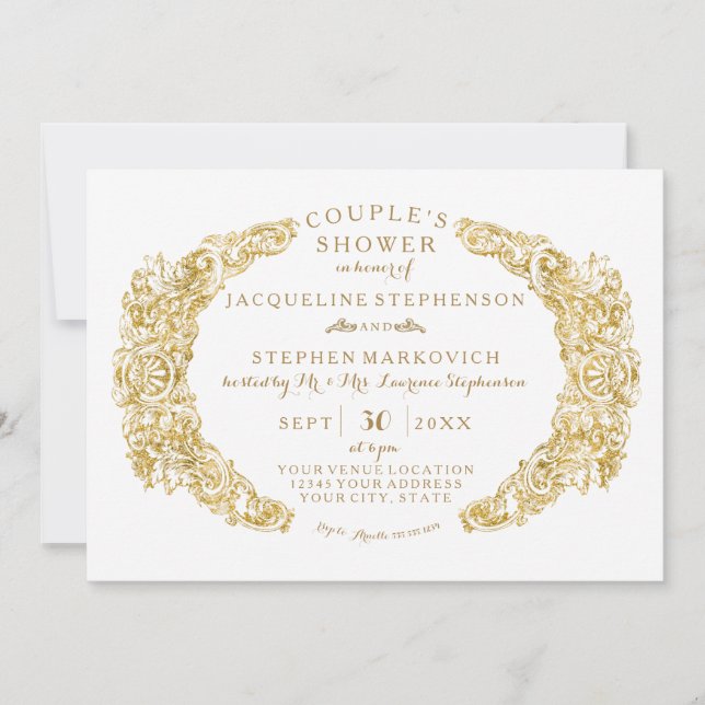 Couple Bridal Shower Engraved Floral Acanthus Leaf Invitation (Front)
