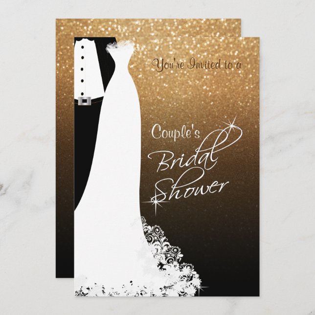 Couple Bridal Shower in Black & Gold Glitter Invitation (Front/Back)
