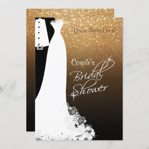 Couple Bridal Shower in Black & Gold Glitter Invitation