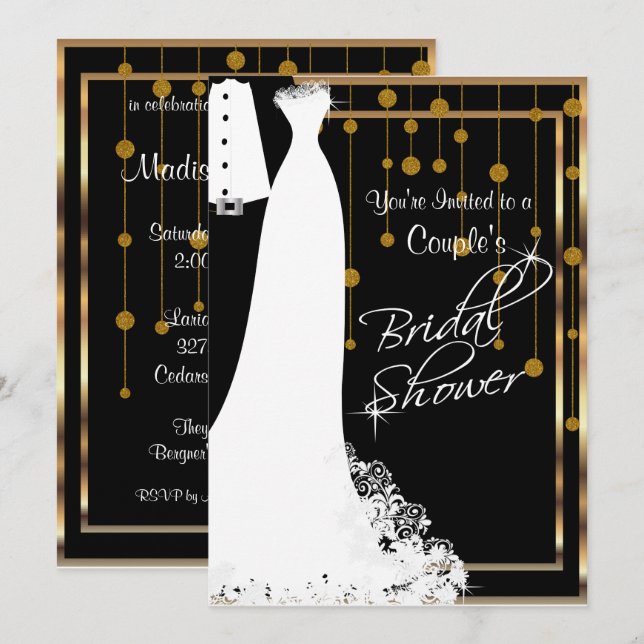 Couple Bridal Shower in Black & Gold Invitation (Front/Back)