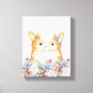 Couple Bunny Flower Woodland Nursery Decor