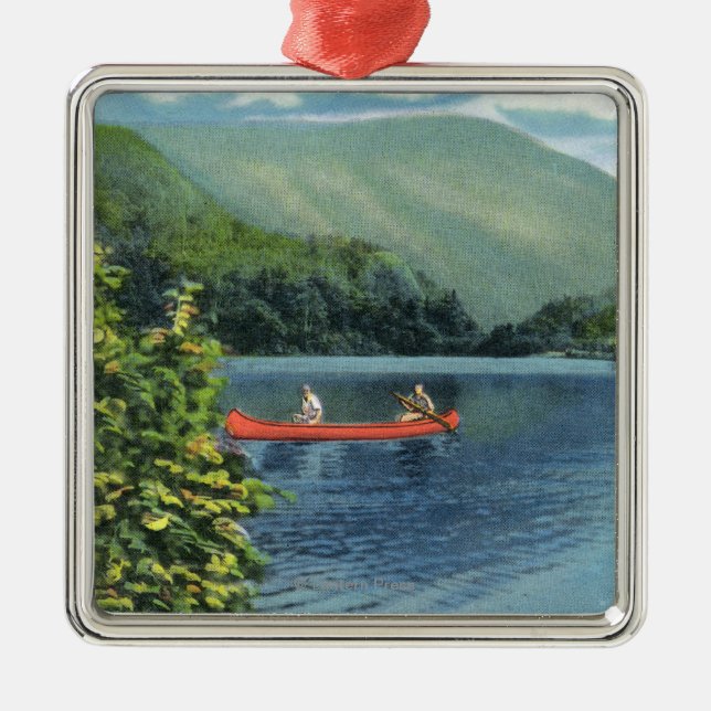 Couple Canoeing on a Lake Metal Tree Decoration (Front)