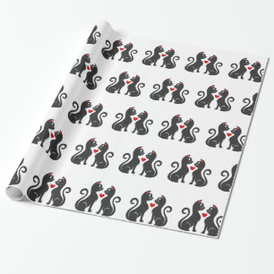 Couple cat fall in love - Choose background color Wrapping Paper