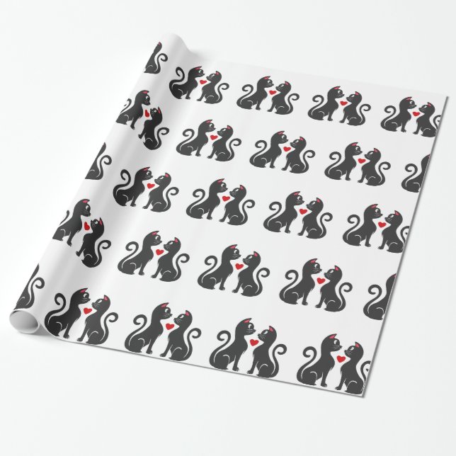 Couple cat fall in love - Choose background colour Wrapping Paper (Unrolled)