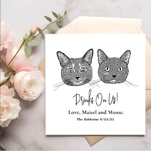 Couple Cat Hand Drawing Personalised Drinks on Me Napkin