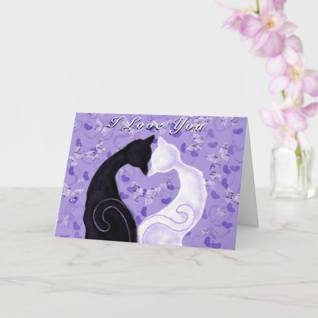 Couple Cat Romantic Love Valentine's Day Card (Orchid)