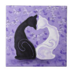 Couple Cats Purple Ceramic Tile<br><div class="desc">Beautiful Love Couple Cats Ceramic Tiles - MIGNED Painting Design</div>