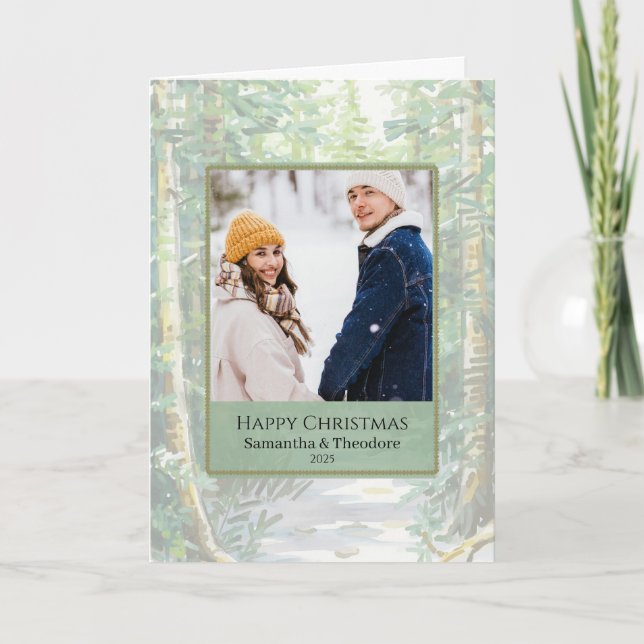 Couple Christmas Photo Card - Woodland (Front)