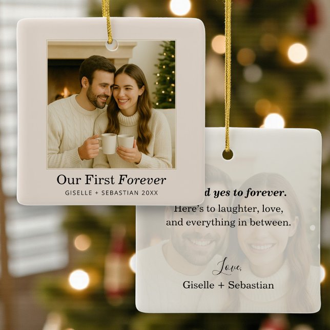 Couple Christmas Photo Personalized Keepsake Ceramic Ornament (Creator Uploaded)