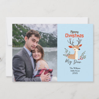 Couple Christmas Reindeer Custom Photo Holiday Card