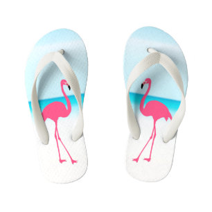 Couple cute pink flamingos on the beach kid's flip flops