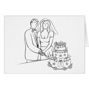 Couple Cutting Wedding Cake Sketch