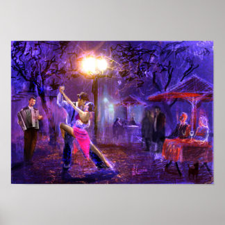 Couple dancing a tango in the night poster