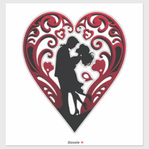 Couple Dancing Inside A Red Ornate Heart