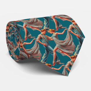 Couple Dancing  Watercolor Print Teal Necktie