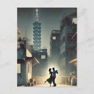 Couple Dancing with Taipei 101 in the background Postcard