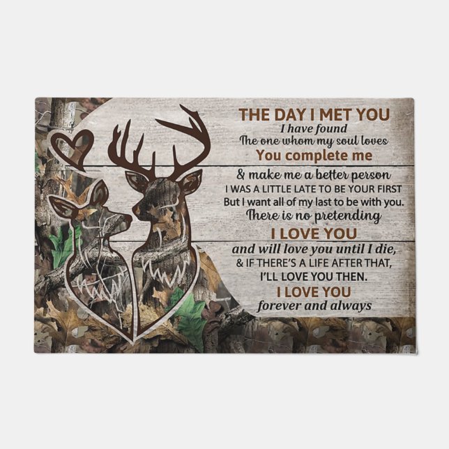 Couple Deer Love Doormat, Funny Deer Home Decor Doormat (Front)