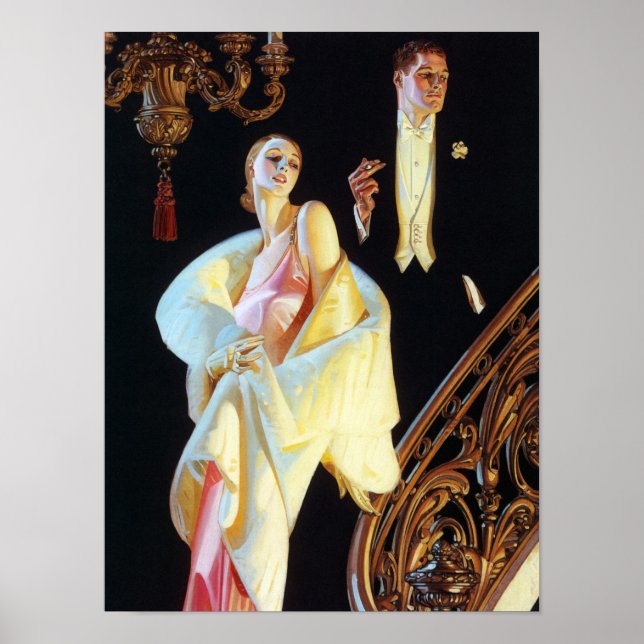 Couple Descending Staircase, 1923 by Leyendecker Poster (Front)