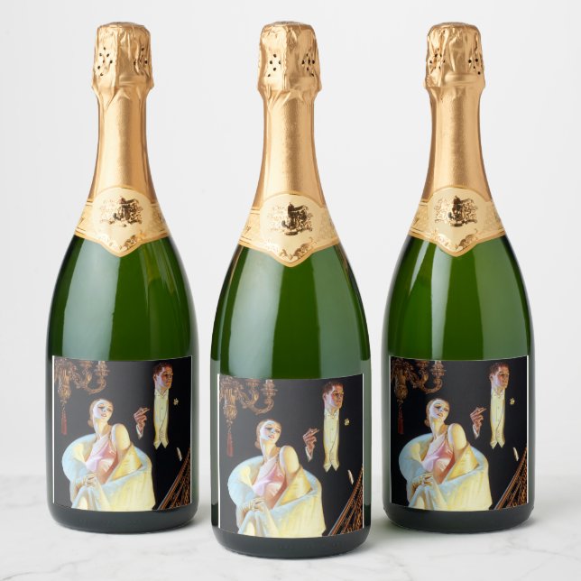 Couple Descending Staircase, 1923 by Leyendecker Sparkling Wine Label (Bottles)