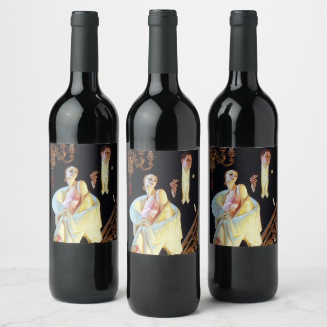 Couple Descending Staircase, 1923 by Leyendecker Wine Label (Bottles)