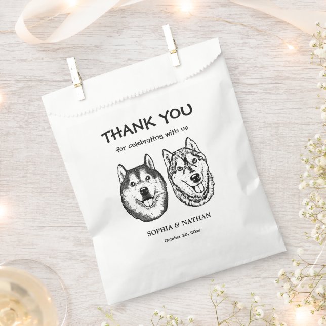 Couple Dog Hand Drawing Personalised Thank You Favour Bags (Clipped)