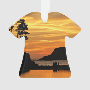 Couple & Dog Vivid Beach Sunset Silhouettes Ornament