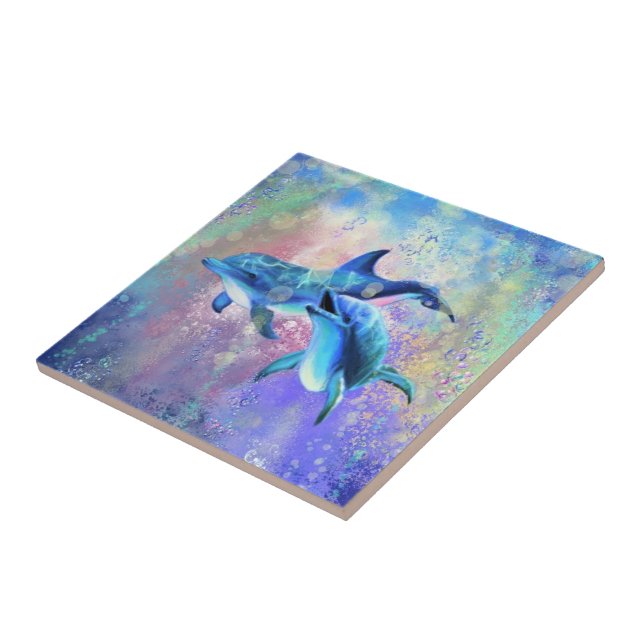 Couple Dolphin Ceramic Tile (Side)
