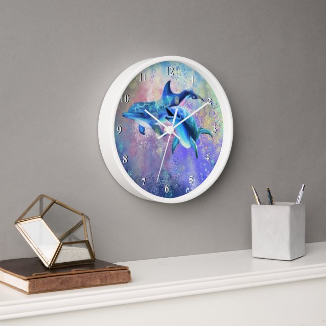 Couple Dolphin Wall Clock Happy Family (Office)