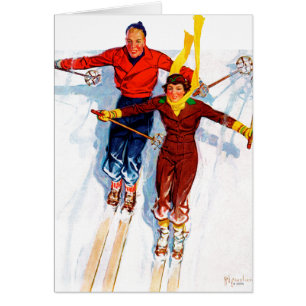 Couple Downhill Skiing
