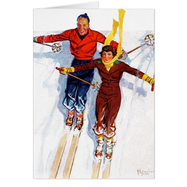 Couple Downhill Skiing (Front)