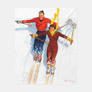 Couple Downhill Skiing Fleece Blanket