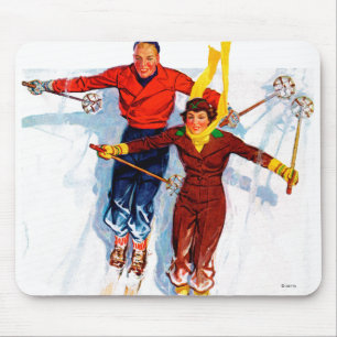 Couple Downhill Skiing Mouse Mat