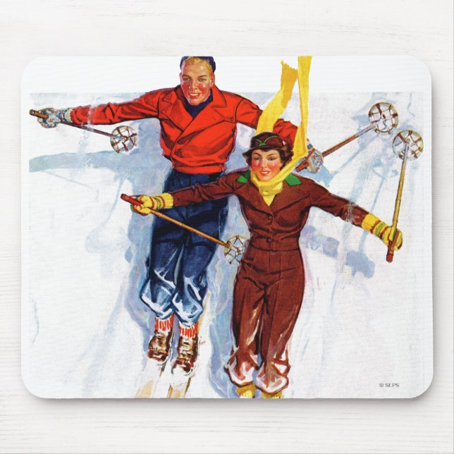Couple Downhill Skiing Mouse Mat (Front)