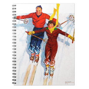 Couple Downhill Skiing Notebook