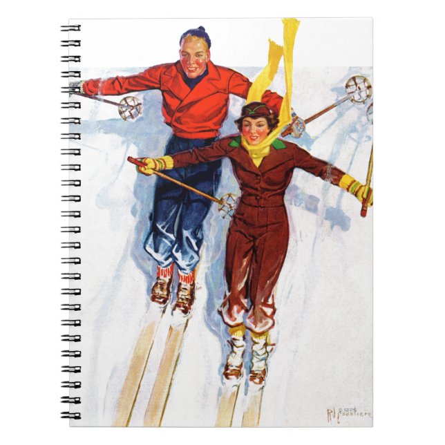Couple Downhill Skiing Notebook (Front)