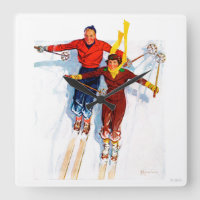 Couple Downhill Skiing