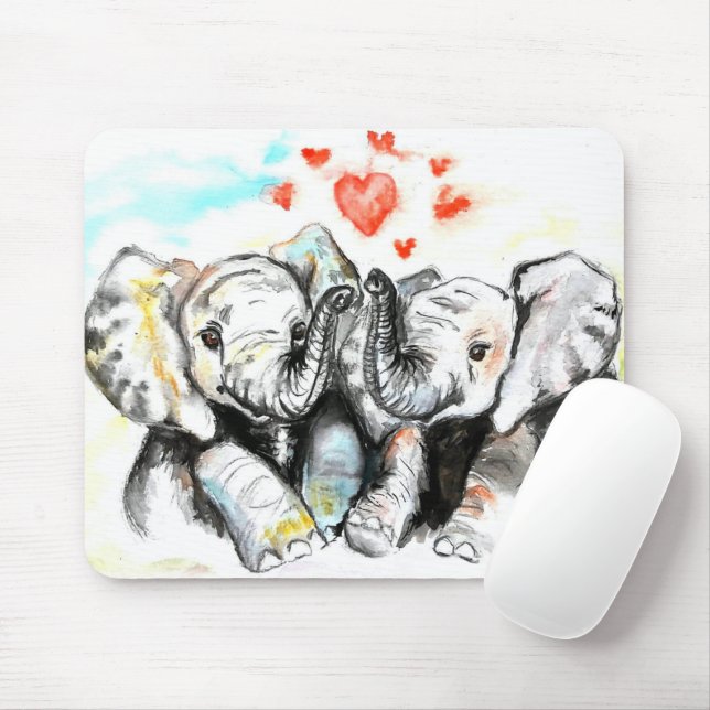 Couple Elephant Mouse Pad (With Mouse)