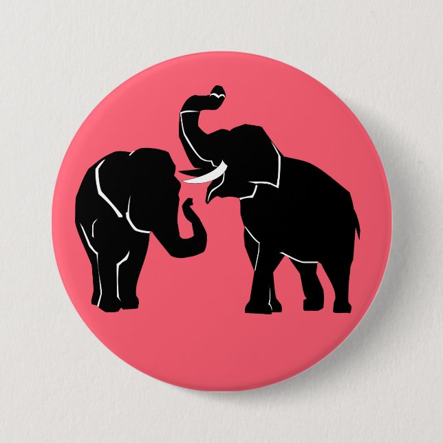 Couple Elephants Pink Button - Choose Colour (Front)