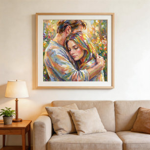 Couple Embrace Impressionist Style Poster