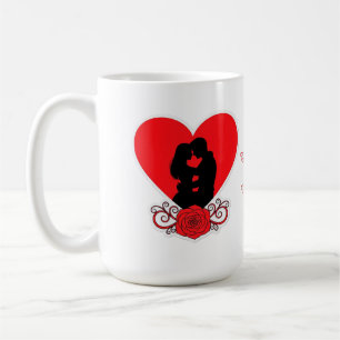 Couple Embracing In Red Heart With Ornate Rose Coffee Mug