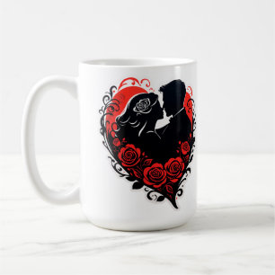 Couple Embracing In Red Heart With Ornate Rose Coffee Mug
