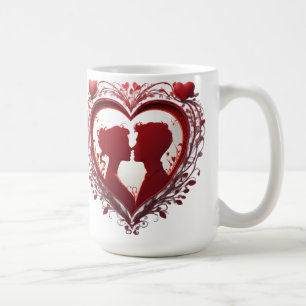 Couple Embracing Inside A Large Red Heart Coffee Mug
