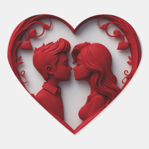 Couple Embracing Inside A Large Red Heart Sticker